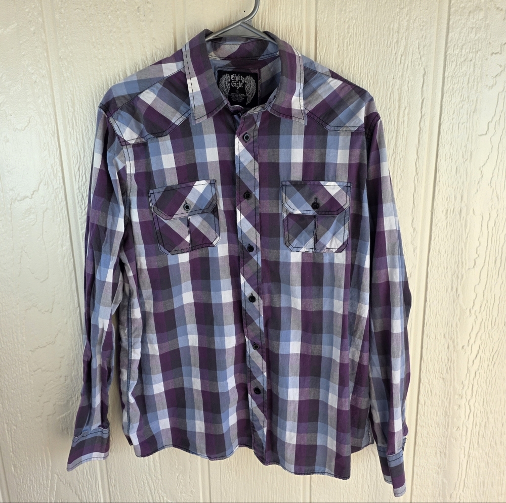 Eighty Eight Men's Plaid Button-Down Shirt - Purple & Light Blue, Size Large